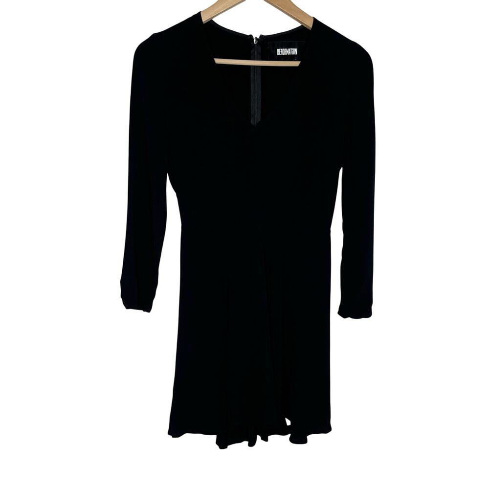 Reformation Black Mini Dress Size 2 Long Sleeve Fit & Flare Sustainable Made USA - Picture 2 of 9